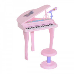 Detský klavír s mikrofónom a stoličkou | ružová č.1