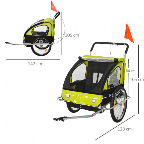 Prívesný vozík za bicykel pre 2 deti Jogger 2v1 | zeleno - čierny č.3