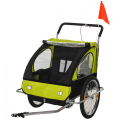 Prívesný vozík za bicykel pre 2 deti Jogger 2v1 | zeleno - čierny č.1