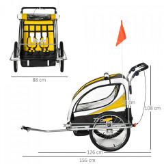 Prívesný detský vozík za bicykel pre 2 deti jogger 2v1 žlto-čierny č.2