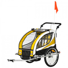 Prívesný detský vozík za bicykel pre 2 deti jogger 2v1 žlto-čierny č.1