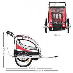 Prívesný detský vozík za bicykel pre 2 deti jogger 2v1 červeno-čierno-biely č.3
