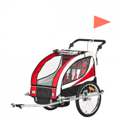 Prívesný detský vozík za bicykel pre 2 deti jogger 2v1 červeno-čierno-biely č.1