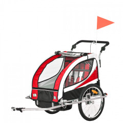 Prívesný detský vozík za bicykel pre 2 deti jogger 2v1 červeno-čierno-biely