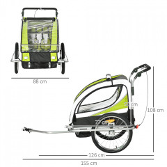 Prívesný detský vozík za bicykel pre 2 deti Jogger 2v1 | zeleno - čierny č.3