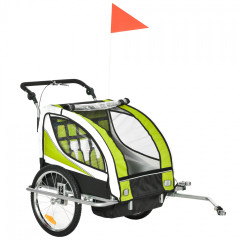 Prívesný detský vozík za bicykel pre 2 deti Jogger 2v1 | zeleno - čierny č.1