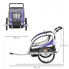 Detský vozík za bicykel Jogger 2 | fialovo-bielo-čierna č.3