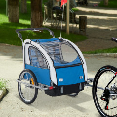Prívesný detský vozík za bicykel pre 2 deti jogger 2v1 modro-šedý č.2