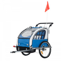 Prívesný detský vozík za bicykel pre 2 deti jogger 2v1 modro-šedý č.1