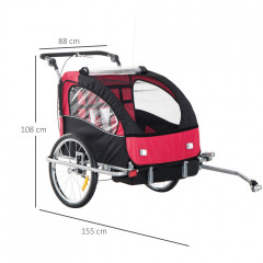 Prívesný detský vozík za bicykel pre 2 deti jogger 2v1 červeno-čierny č.3