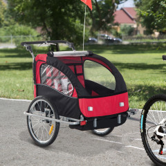 Prívesný detský vozík za bicykel pre 2 deti jogger 2v1 červeno-čierny č.2