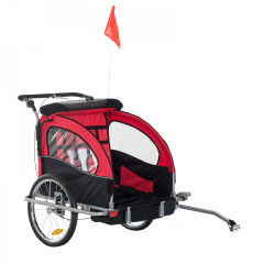 Prívesný detský vozík za bicykel pre 2 deti jogger 2v1 červeno-čierny č.1