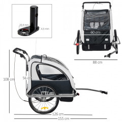 Prívesný detský vozík za bicykel pre 2 deti Jogger 2v1 | čierno - biely č.3