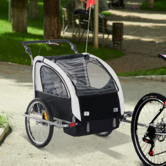 Prívesný detský vozík za bicykel pre 2 deti Jogger 2v1 | čierno - biely č.2