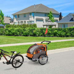 Prívesný detský vozík za bicykel pre 2 deti Jogger 2v1 | oranžovo - hnedý č.2