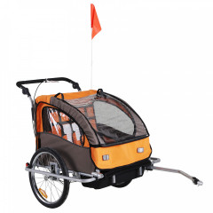 Prívesný detský vozík za bicykel pre 2 deti Jogger 2v1 | oranžovo - hnedý č.1