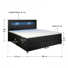 Posteľ Box Spring Montana s LED osvetlením 180 x 200 cm | čierna č.3