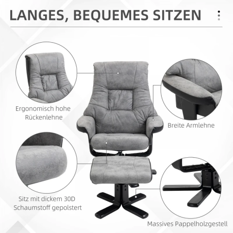 Relaxačné TV kreslo s taburetkou | sivá č.6