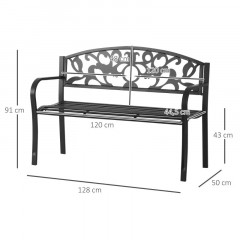 Kovová záhradná lavička s dvoma sedadlami | čierna č.2