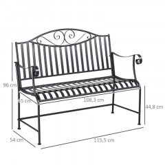 Záhradná dvojmiestna kovová lavica | 15,5 x 54 x 96 cm č.2