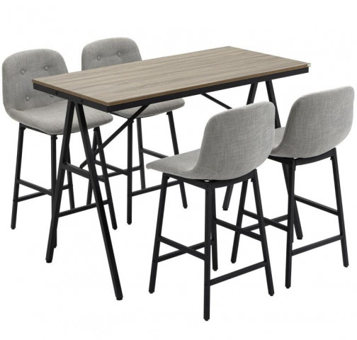 Barový stôl so stoličkami | sivá + čierna č.2