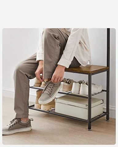 Vešiak na kabáty s lavicou na topánky | hnedá a čierna č.5