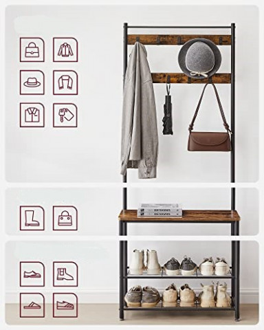 Vešiak na kabáty s lavicou na topánky | hnedá a čierna č.3