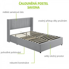 Čalúnená posteľ Savona 140x 200 cm s úložným priestorom | svetlo sivá č.3
