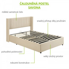 Čalúnená posteľ Savona 140x 200 cm s úložným priestorom | béžová č.3