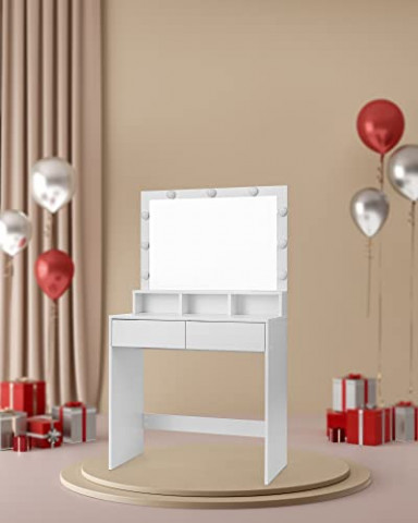 Toaletný stolík s 9 žiarovkami LED | biela č.8