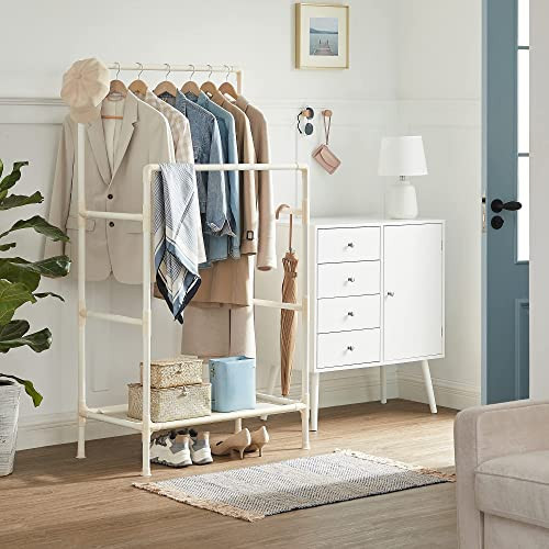 Kovový vešiak s 2 tyčami na oblečenie a 1 policou | biela