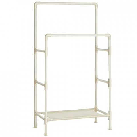 Kovový vešiak s 2 tyčami na oblečenie a 1 policou | biela č.2