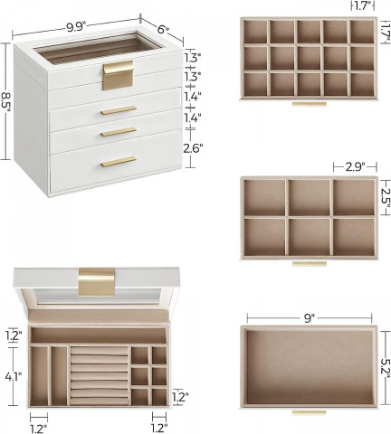 Šperkovnica 4 poschodia | biela a zlatá č.3