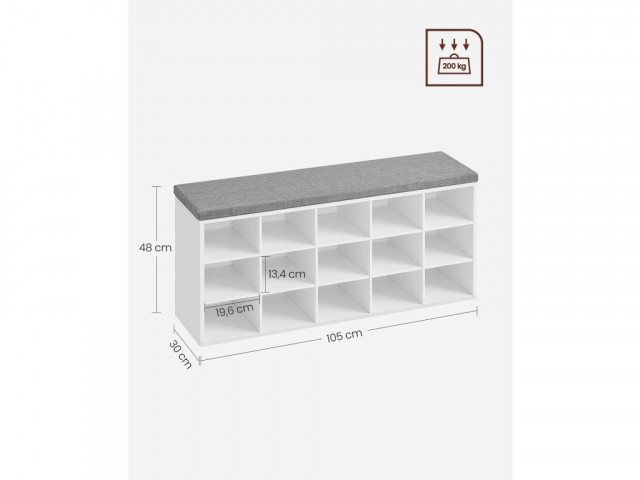 Stojan na topánky s lavičkou 30 x 105 x 48 cm | biela č.5