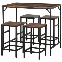 Barový stôl so 4 stoličkami | hnedá + čierna č.1