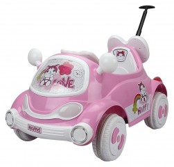 Detské elektrické auto s vodiacou tyčou, ružové