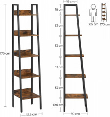 Rebríkový regál 5 poschodí | hnedá, čierna č.3