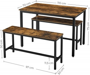 Rustikální barový stůl s lavicemi | hnědý+ černý č.3