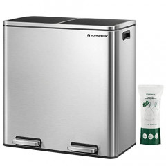 Kuchyňský odpadkový koš 2 x 30L s 15 odpadkovými sáčky| stříbrný