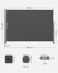 Venkovní boční markýza Songmics na zastínění terasy 200 x 350 cm | tmavě šedá č.3