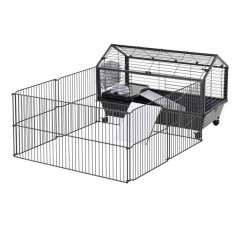 Klec pro malá zvířata na kolečkách 88 cm x 128,5 cm x 56 cm | černá