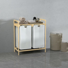 Bambusový koš na prádlo 2 x 40L s poličkou 64x33x73cm | světle šedý č.1