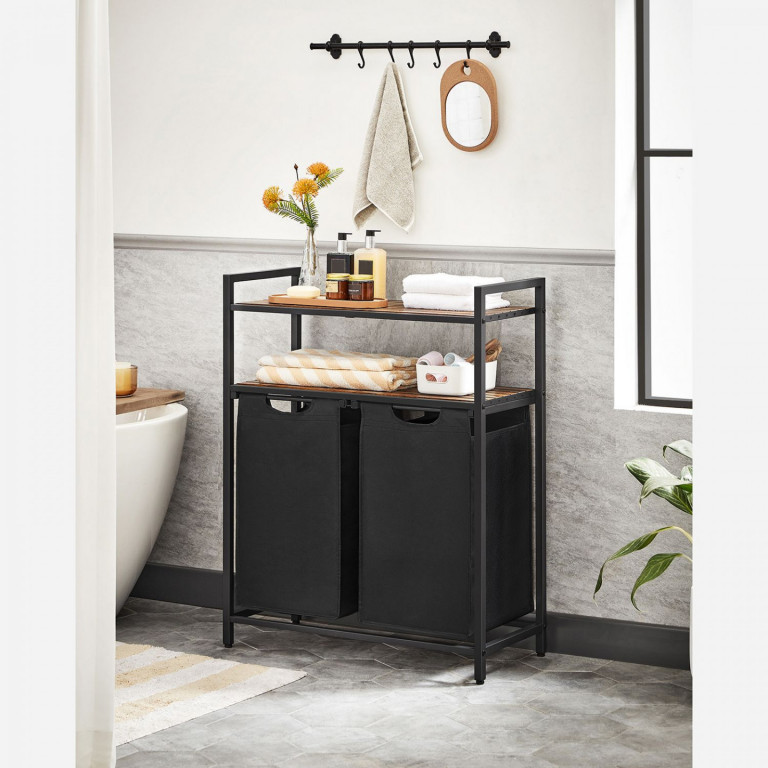 Dvoudílný koš na prádlo s odkládacím prostorem | hnědo-černý