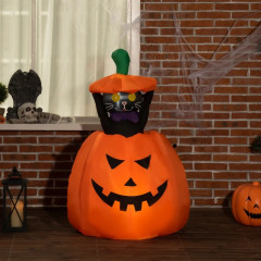 Nafukovací halloweenská dýně s pohyblivou kočkou s LED osvětlením | 76 x 64 x 115 cm