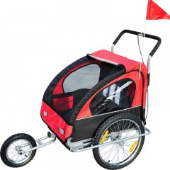 Prívesný vozík za bicykel pre 2 deti jogger 2v1 červeno-čierny č.1
