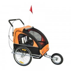 Prívesný vozík za bicykel pre 2 deti jogger 2v1 oranžovo-čierny č.1