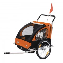 Prívesný vozík za bicykel pre 2 deti jogger 2v1 oranžovo-čierny č.2