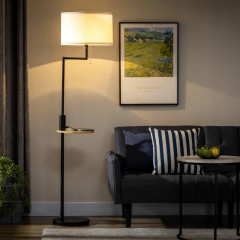 Stojací lampa s policí | přírodní + černá