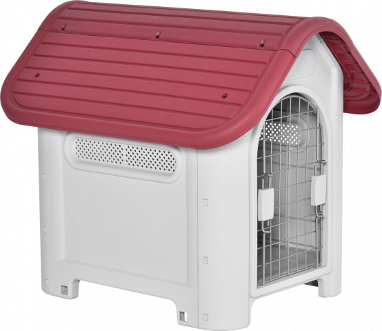 Psí bouda 59x75x66 cm | červená+světle šedá č.3