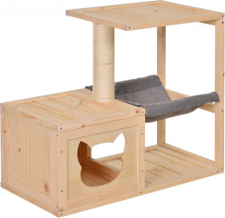Kočičí domeček s houpací sítí 70x35x60 cm | přírodní